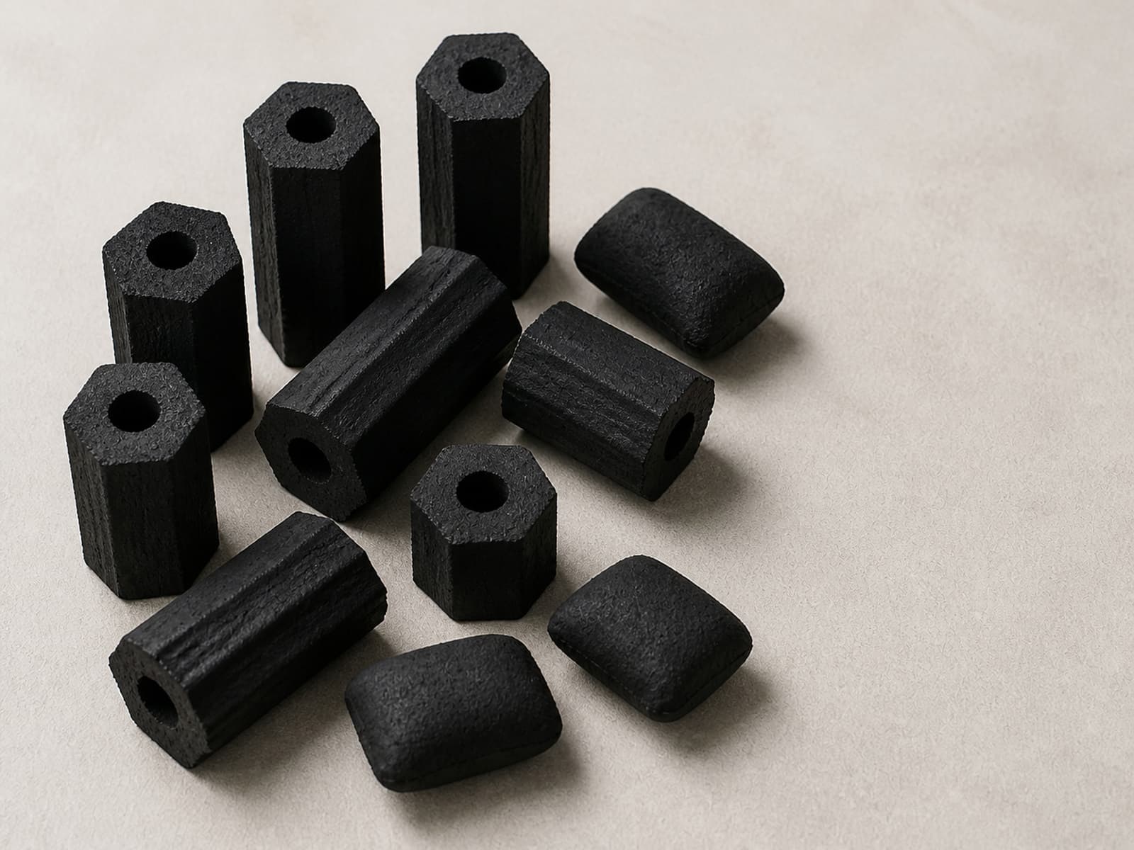 Hexagonal coconut shell charcoal briquettes for barbecue